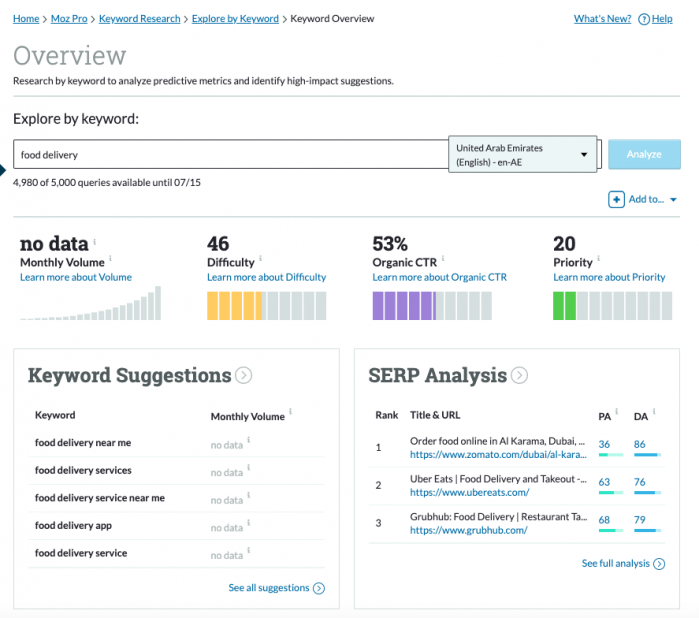 Moz keyword overview