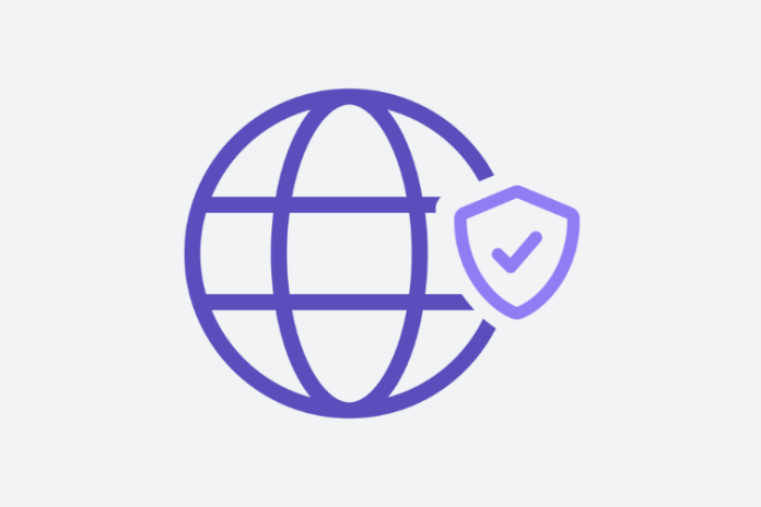 Globe with shield containing a checkmark