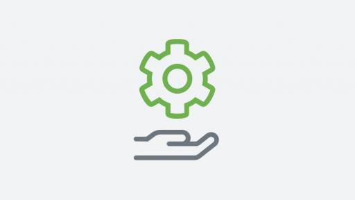 Illustration of cogwheel above palm hand