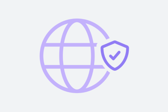 Globe with shield containing a checkmark