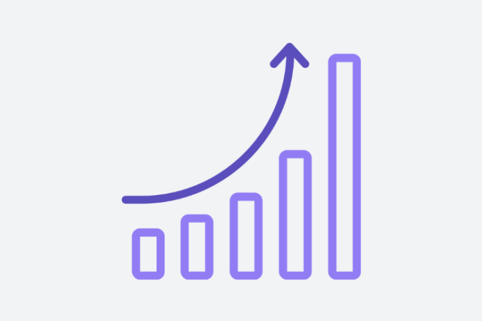 Bar chart with arrow pointing up
