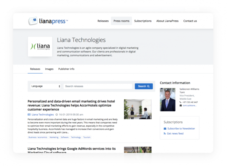 LianaPress användargränssnitt