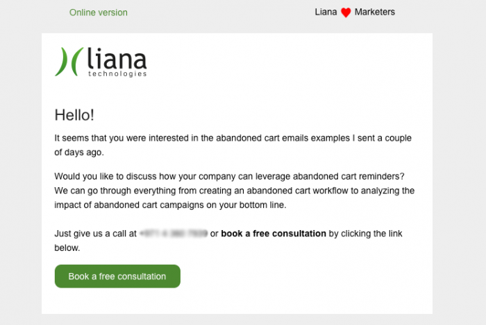 Liana Technologies' personalized email example