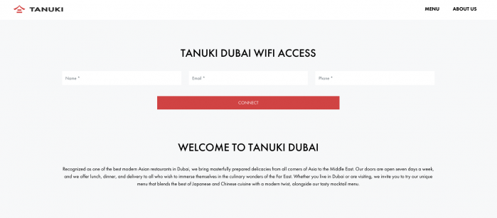 Wi-Fi landing page example