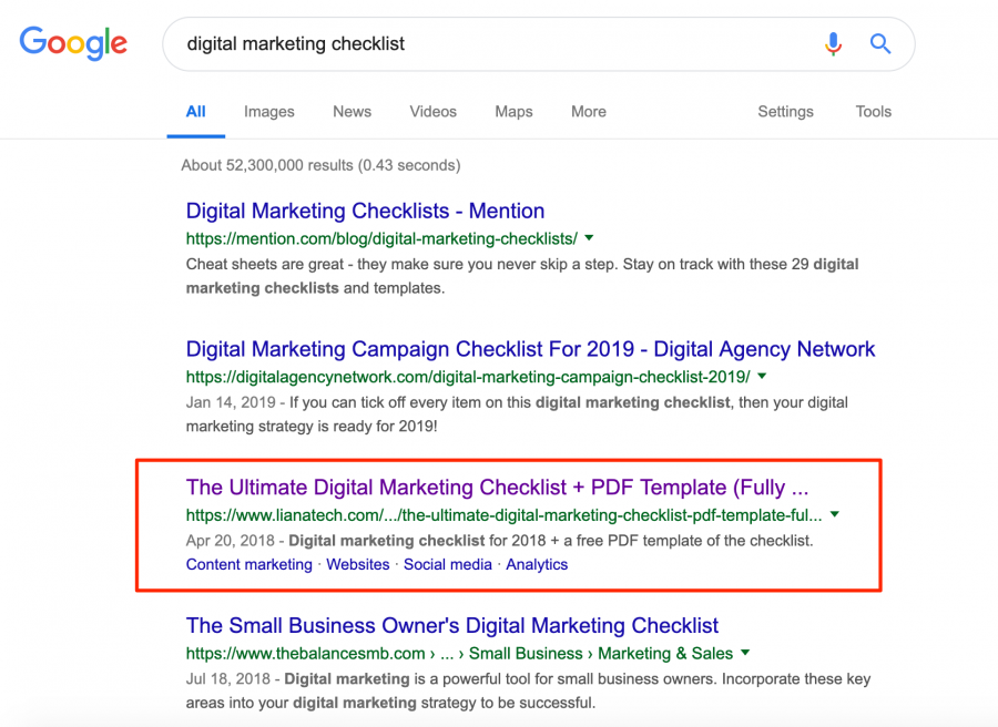 Digital Marketing Checklist Google Search Results