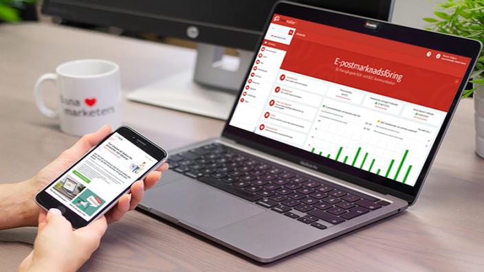 E-postmarknadsföringsverktyget har ett användargränssnitt för telefon och laptop