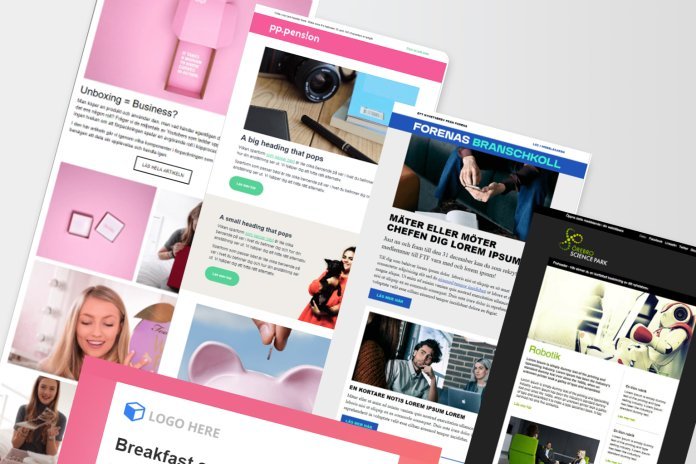 Nyhetsbrevsmallar och anmälningssida skapad i e-postmarknadsföringsverktyget Ungapped